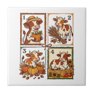 Herbst Kuh Quartett Vintage Patchwork Bauernhof Sh Fliese