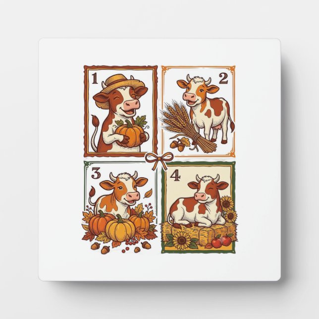 Herbst Kuh Quartett Vintage Patchwork Farmhemd Fotoplatte (Vorderseite)