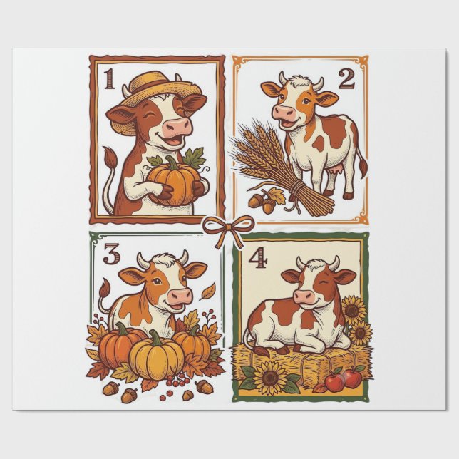 Herbst Kuh Quartett Vintage Patchwork Farmhemd Geschenkpapier (Flach)