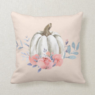 Herbst-Kürbis-Aquarell-Rosa-Blumen-Laub Kissen