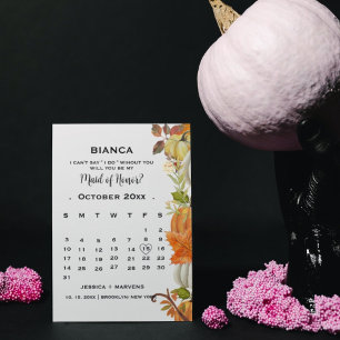 Herbst-Kürbis-Blätter-Kalender-Brautjungfer-Vorsch Einladung