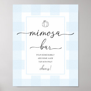 Herbst-Kürbis-Blau-Gingham-Mimosa-Bar-Schild Poster