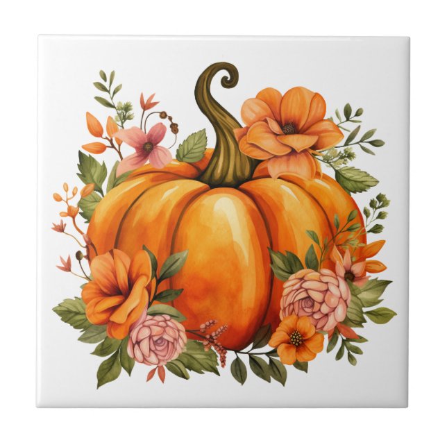 Herbst-Kürbis-Blumen-Keramikfliese Fliese (Vorderseite)