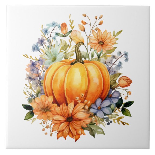 Herbst-Kürbis-Blumen-Keramikfliese Fliese (Vorderseite)
