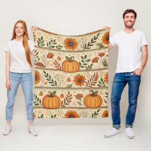 Herbst-Kürbis-Chrysantheme-Orange-Streifen-Muster Fleecedecke