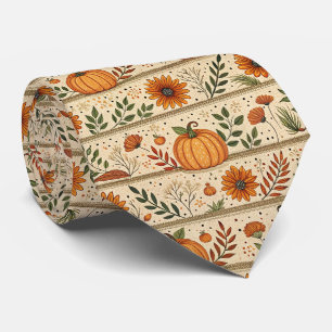 Herbst-Kürbis-Chrysantheme-Orange-Streifen-Muster Krawatte