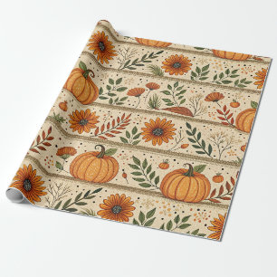 Herbst-Kürbis-Chrysantheme Orange Streifenmuster Geschenkpapier