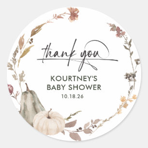 Herbst Kürbis Dankeschön Baby Shower Runder Aufkleber