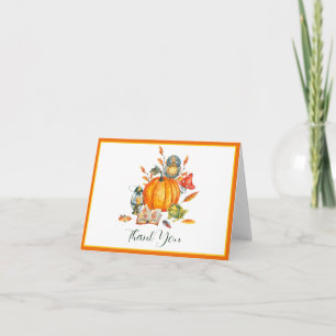 Herbst-Kürbis-Eule und Frosch Dankeskarte