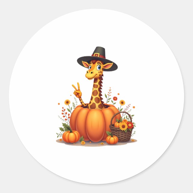 Herbst-Kürbis-Herbst-Giraffe-Thanksgiving-Frauen-M Runder Aufkleber (Vorderseite)