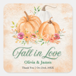 Herbst-Kürbis-Herbstliebe-Hochzeit Quadratischer Aufkleber