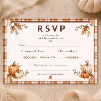 Herbst-Kürbis-Karo-Hochzeitsdusche Rustikal RSVP Karte