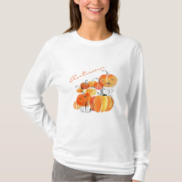 Herbst-Kürbis-langer Hülsen-T - Shirt