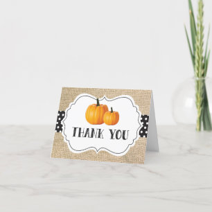 Herbst Kürbis Orange Schwarz und Weiß Jute Dankeskarte