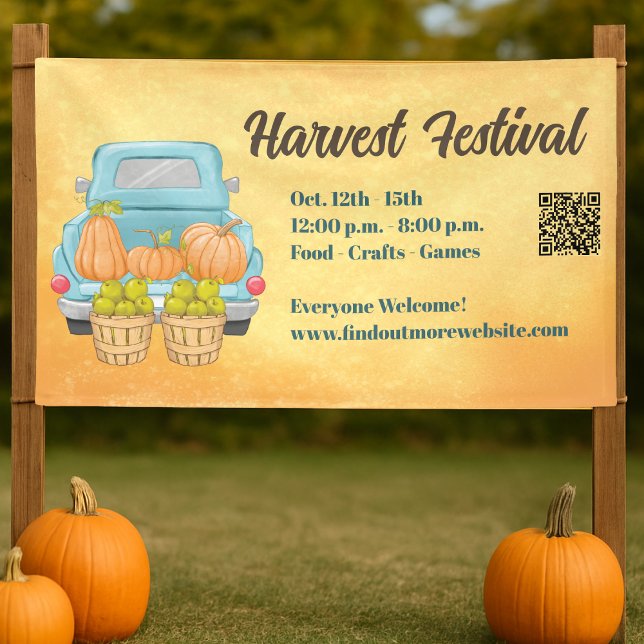 Herbst-Kürbis-QR-Code Herbsterntefest Banner (ChatGPT said:

Harvest Festival banner with pumpkins, truck, and QR code for easy access to event de)
