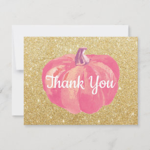 Herbst-Kürbis-Rosa-Gold-Glitter-Dankeschön-Karte Dankeskarte