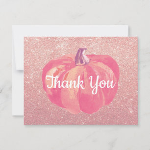 Herbst-Kürbis-Rosa-Roségold-Glitter Dankeskarte
