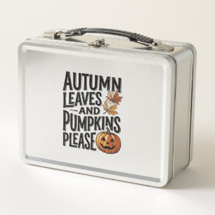 Herbst-Kürbis-Shirt mit Blättern und Halloween-Sti Metall Brotdose