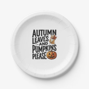 Herbst-Kürbis-Shirt mit Blättern und Halloween-Sti Pappteller