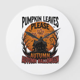 Herbst-Kürbis-Shirt mit vintage-spukhaften Herbstb Große Wanduhr