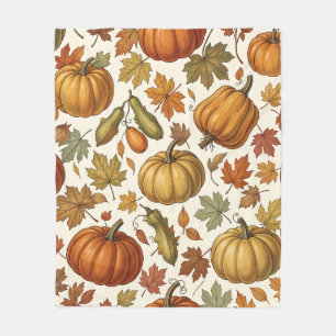 Herbst-Kürbis- und Blatt-Nahtloses Muster Fleecedecke