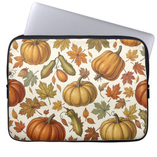 Herbst-Kürbis- und Blatt-Nahtloses Muster Laptopschutzhülle