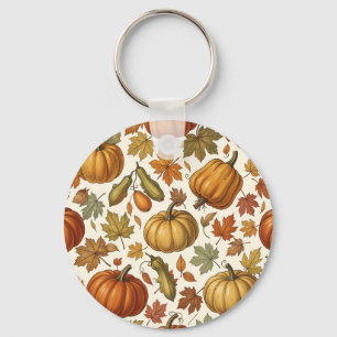 Herbst-Kürbis- und Blatt-Nahtloses Muster Schlüsselanhänger