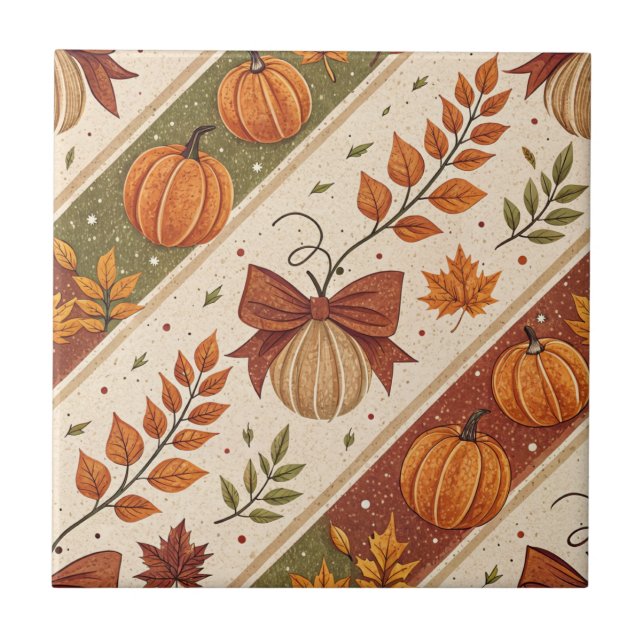 Herbst-Kürbis- und Blätter-Fall-Muster Fliese (Vorderseite)