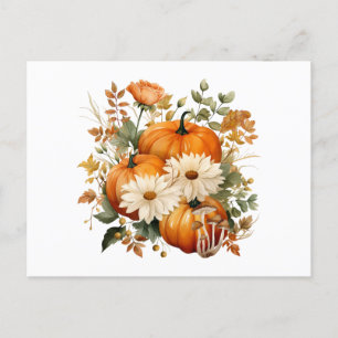 Herbst-Kürbis- und Blumenillustration  Feiertagspostkarte