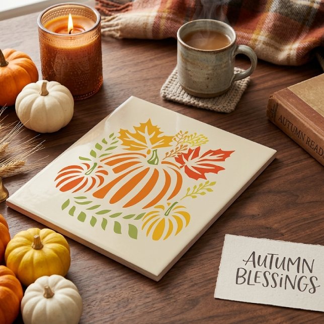 Herbst Kürbis und fallende Blätter Fliese (Von Creator hochgeladen)