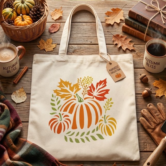 Herbst Kürbis und fallende Blätter Tragetasche (Von Creator hochgeladen)