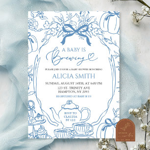 Herbst-Kürbis Vintage-Blau Toile Baby ist auf dem Einladung