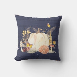 Herbst Kürbis Wildblume Navy Blue Wood Kissen
