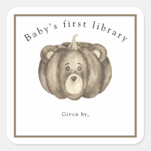 Herbst-Kürbisbär - Baby's erste Bibliothek Quadratischer Aufkleber