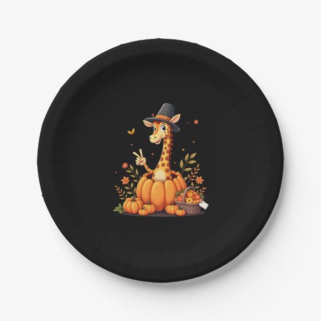 Herbst Kürbisfall Giraffe Erntedank Womens Me Pappteller (Vorderseite)