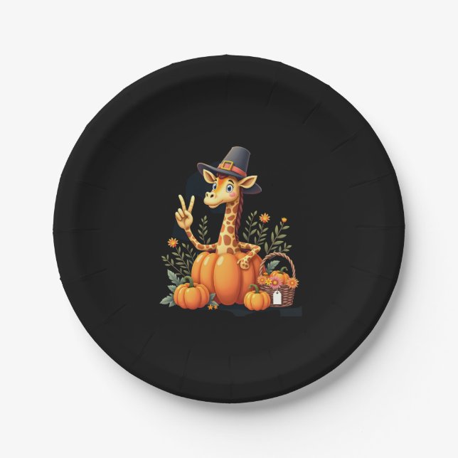 Herbst Kürbisfall Giraffe Erntedank Womens Me Pappteller (Vorderseite)