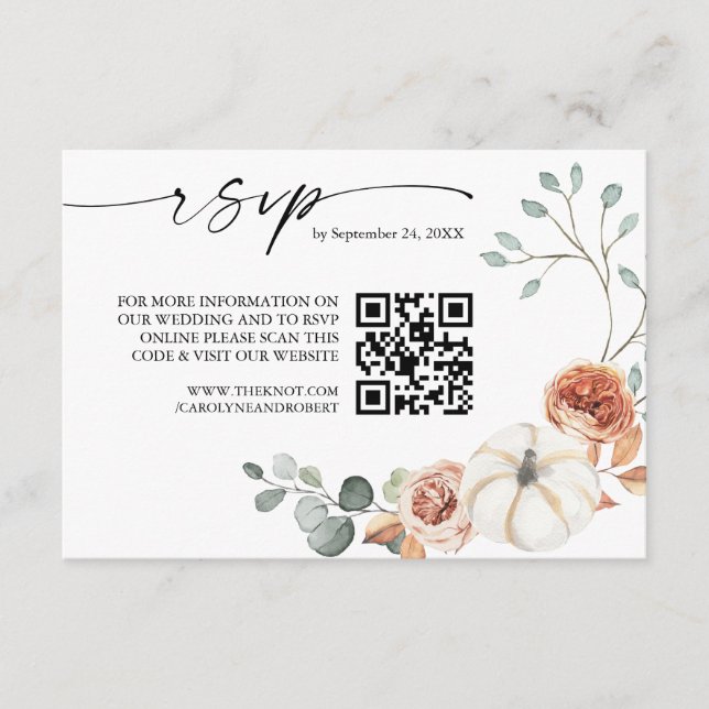 Herbst Kürbiskolonne QR-Code Hochzeit RSVP Begleitkarte (Vorderseite)