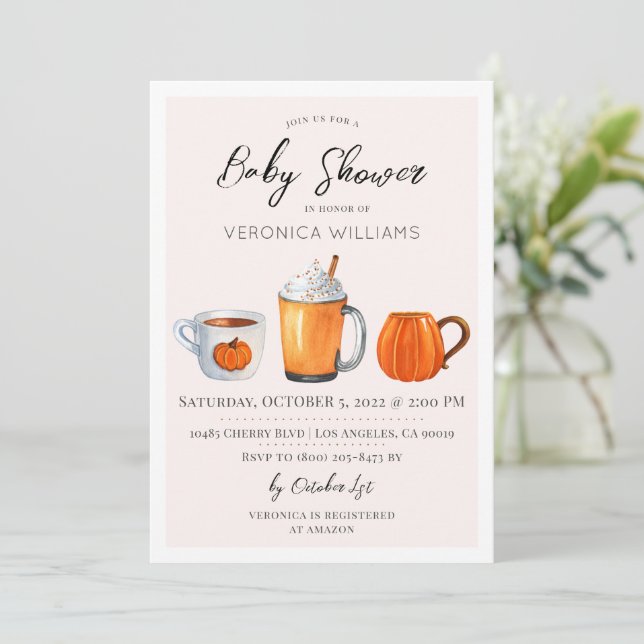 Herbst Kürbiskuchen-Gewürzsäckchen-Dusche Einladun Einladung (Stehend Vorderseite)