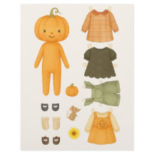 Herbst-Kürbismädchen Wasserfarben-Papierpuppe