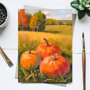 Herbst-Kürbisse Aquarell Herbstwiese Gemalt Postkarte