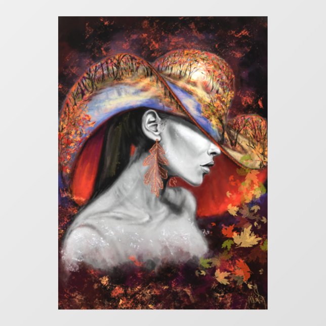 Herbst-Lady-Fensterklammer - Malerei Fensteraufkleber (Blatt)