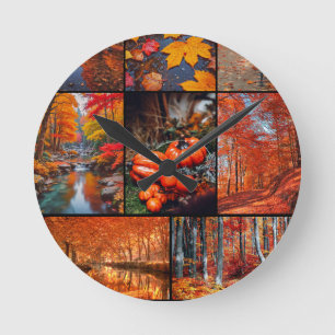 Herbst Landschaft Foto Collage Kunst Runde Wanduhr