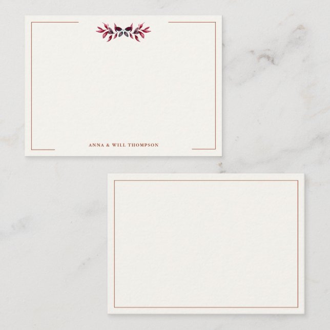 Herbst lässt Burgundy Elegante Hochzeitskuppel Mitteilungskarte (Vorne/Hinten)