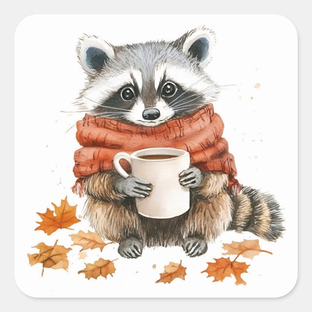 Herbst lässt gemütlichen Herbstschläger mit Tasse  Quadratischer Aufkleber (Vorderseite)