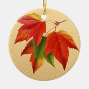 Herbst lässt Herbstfarben Ahornleaf auf Gold Keramikornament
