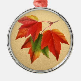 Herbst lässt Herbstfarben Ahornleaf auf Gold Silbernes Ornament