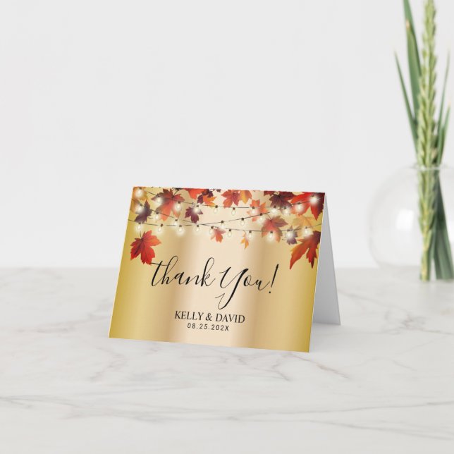 Herbst lässt Moderne Gold Hochzeit im Herbst Viele Dankeskarte (Vorderseite)