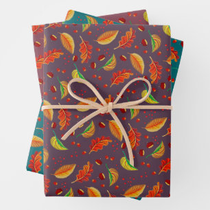 Herbst lässt Nüsse Kastanien Muster Eleganter Fall Geschenkpapier Set