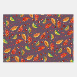 Herbst lässt Nüsse Kastanien Muster Eleganter Fall Geschenkpapier Set