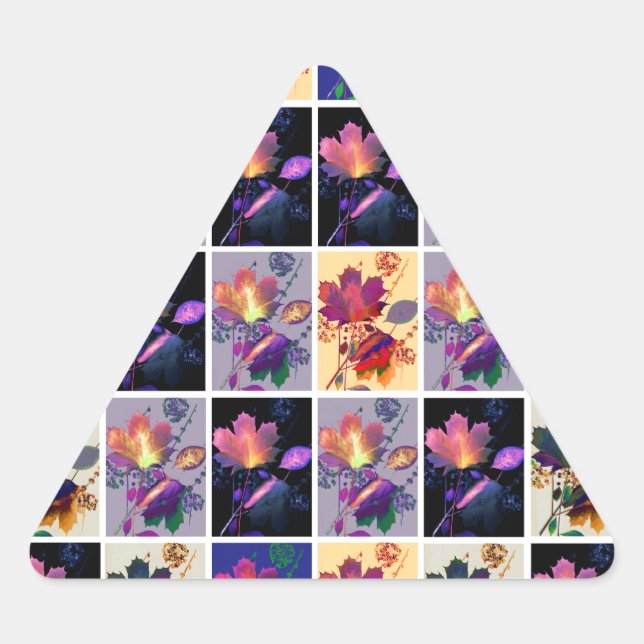 Herbst lässt rustikales Patchwork Quilt Collage Dreieckiger Aufkleber (Vorderseite)